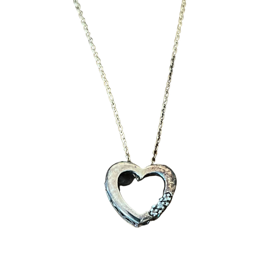18" Sterling Silver Diamond Chip Heart Pendant Necklace Gold Plated 925